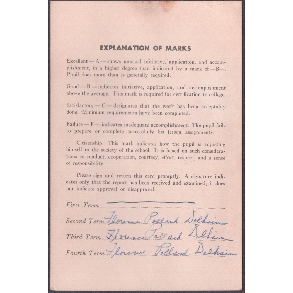 Vintage 1957 Raynham Massachusetts Elementary School Report Card 8th Grade VG-